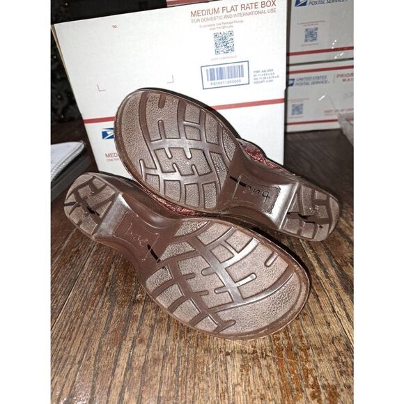 7M b.o.c. Born Clogs Loafers Wedge Heel Pink Brown Faux Leather Snakeskin Shoes - Picture 8 of 8